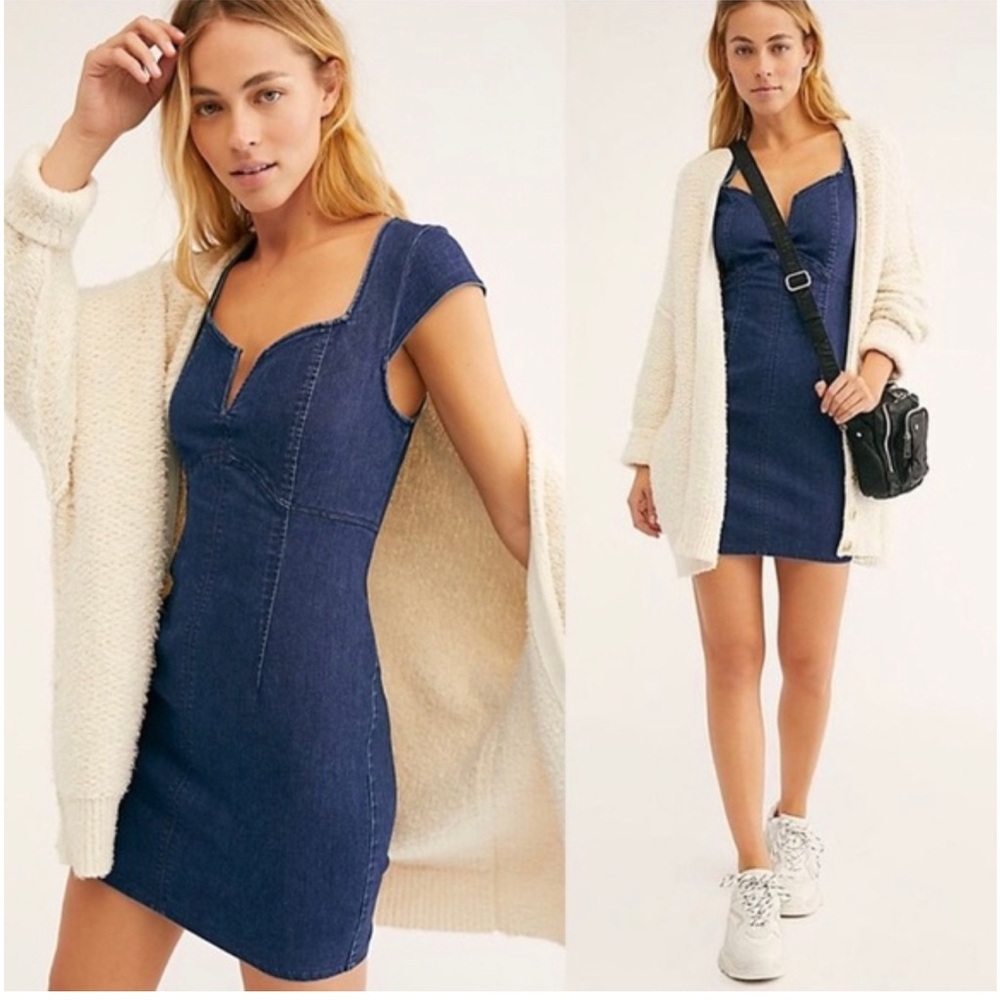 Free People Dark Blue Denim Mini Dress